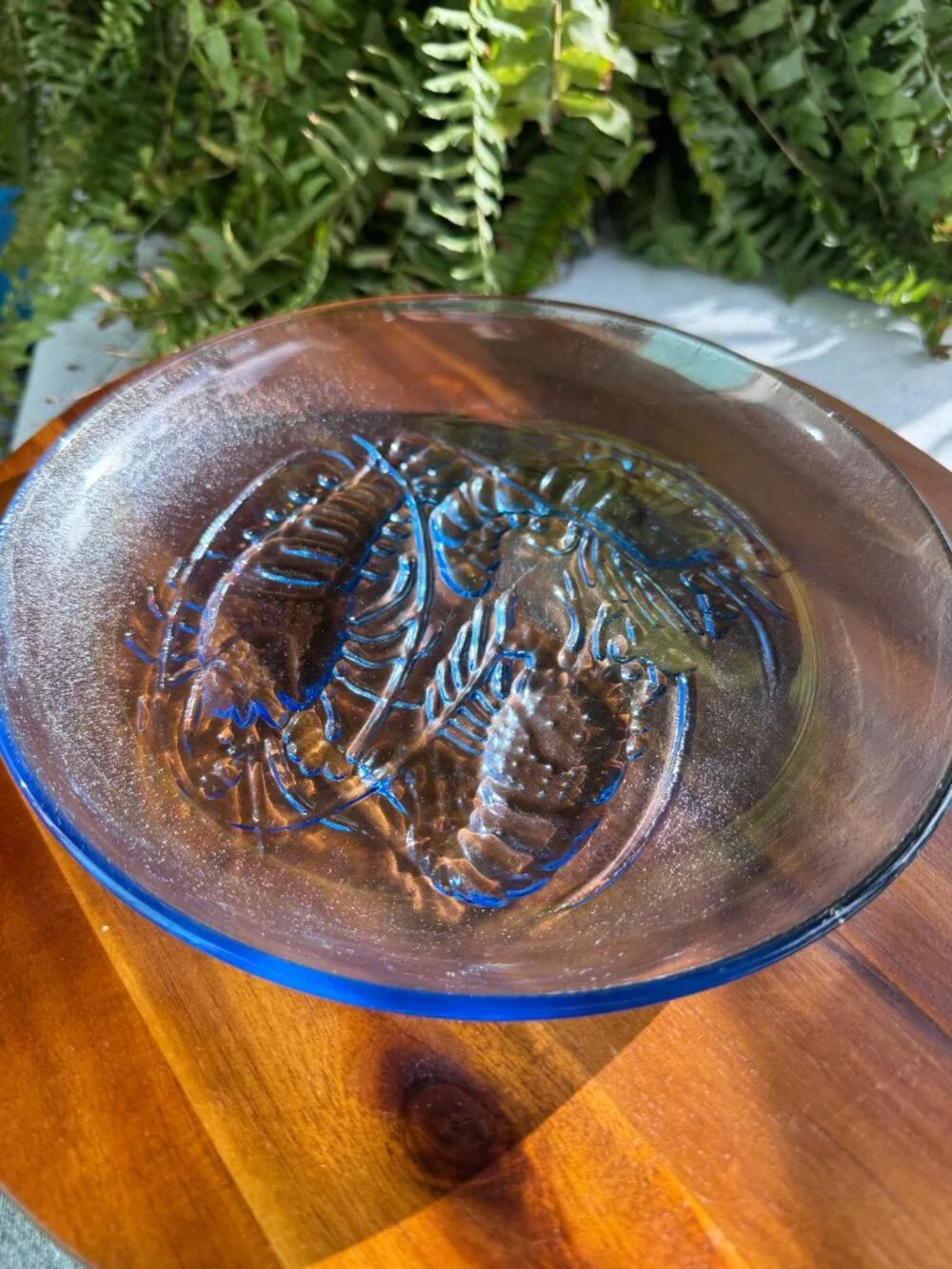 Vintage Pasari Blue Glass Plates with Koi Fish / Lobsters